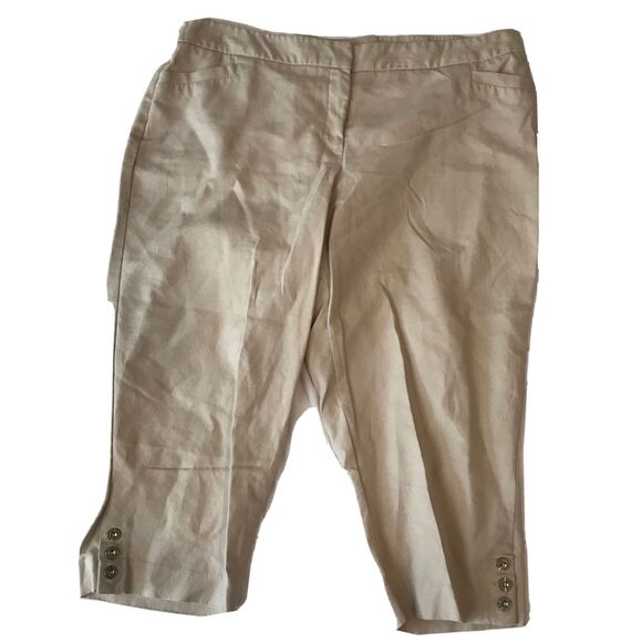 Roz & Ali Capri  Womens Size 18 Beige Tapered Leg Ankle Stretch Flat Front - Picture 1 of 9